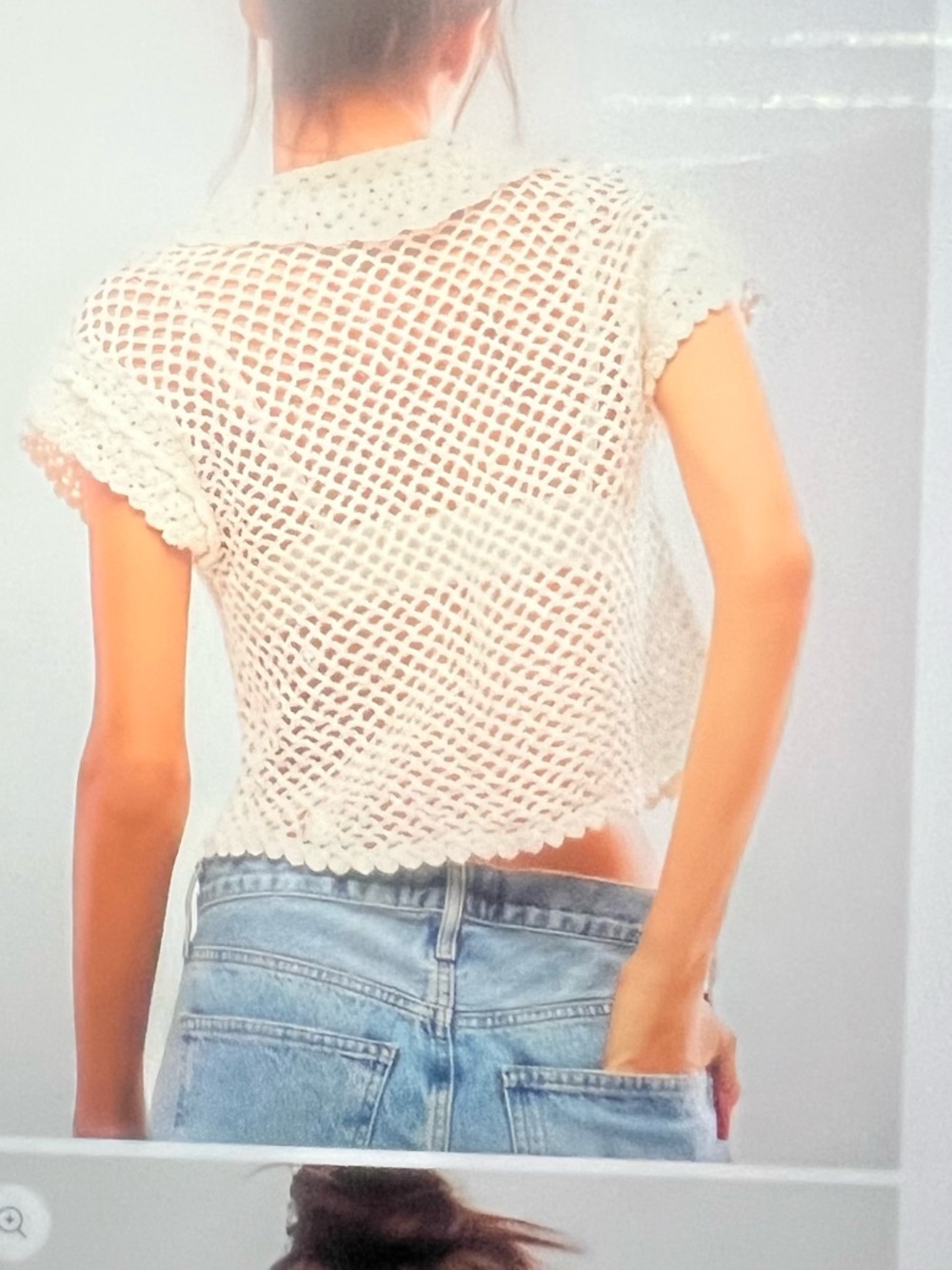Free People Cream Lily Crochet Button-Front Top - Picture 3 of 4
